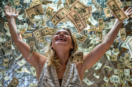 femme heureuse qui vient de gagner un pactole à la loterie