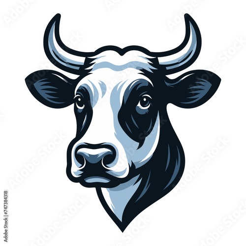 Cow head face logo vector illustration, farm pet, animal livestock, for butchery meat shop and dairy milk product, agriculture concept, design template isolated on white background