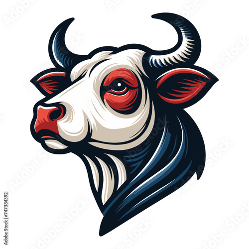 Cow head face logo vector illustration, farm pet, animal livestock, for butchery meat shop and dairy milk product, agriculture concept, design template isolated on white background