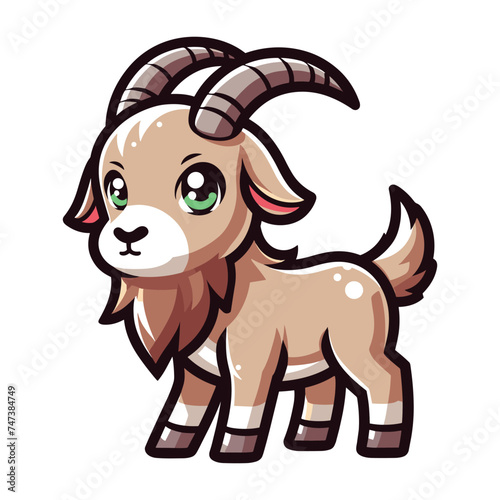 Cute goat full body cartoon mascot character vector illustration, funny adorable farm pet animal goat design template isolated on white background