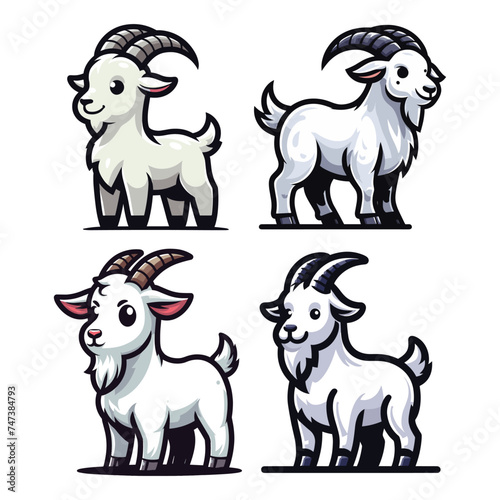 Set of cute goat full body cartoon mascot character vector illustration, funny adorable farm pet animal goat design template isolated on white background