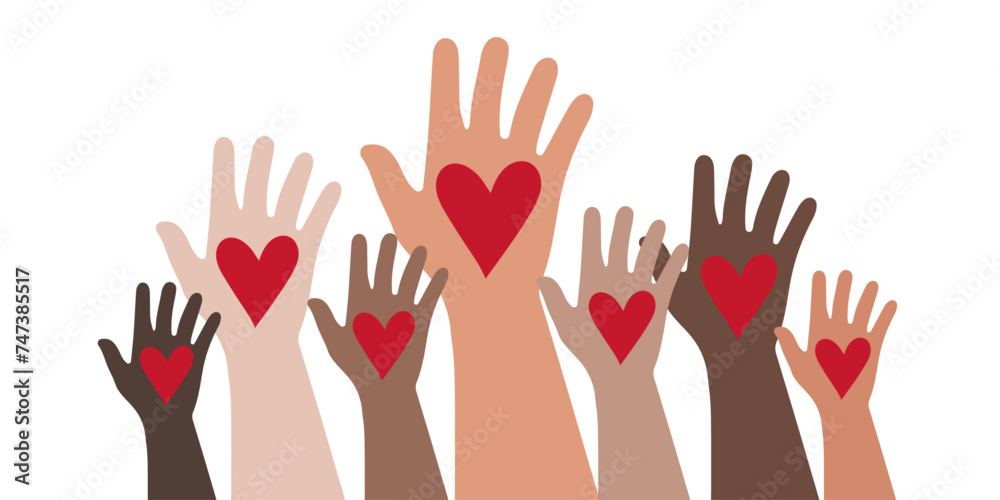Conceptual vector image: hands with hearts. Flat cartoon style Conceptual vector image: hands with hearts. Flat cartoon style