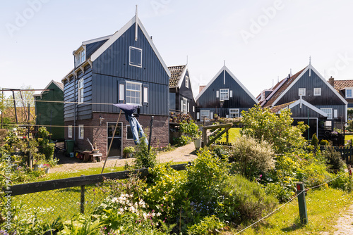 Small fishing village on the former island of Marken with typical wooden houses.