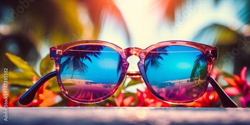 sunglasses with mirrored lenses in a tropical landscape © IgnacioJulian