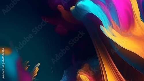 multicolor paint spilled onto the canvas, creating an interesting abstract drawing, a pattern of lines, halftones, causing different associations in your design. fluid art