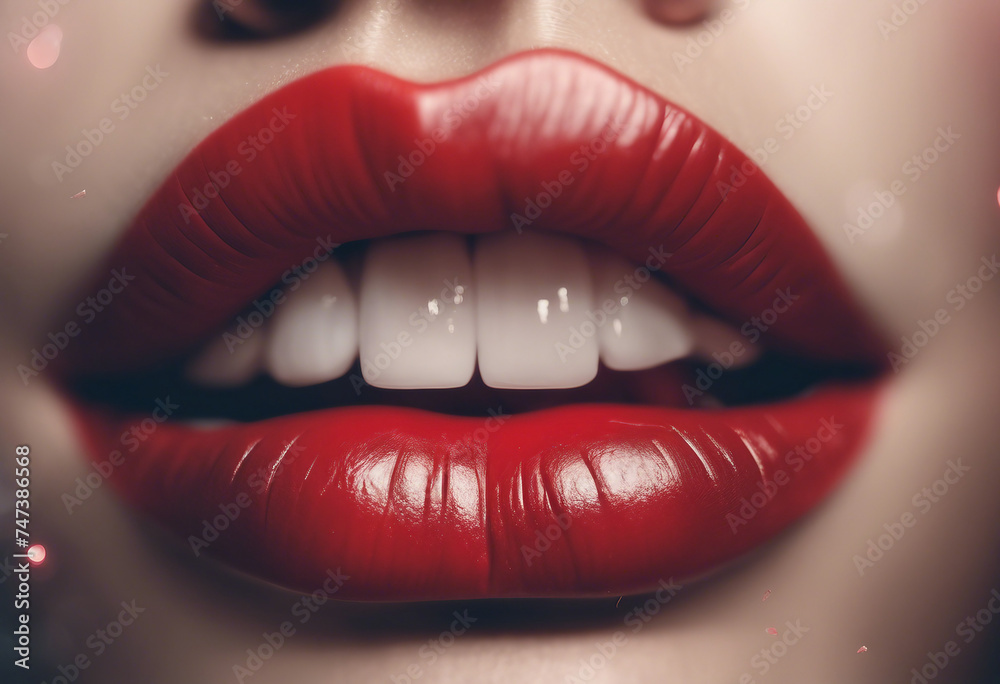 Close-up of red womans lips gasping for air illustration Close-up of red womans lips gasping for air illustration