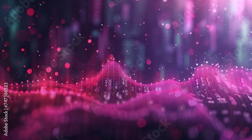 a pink and purple wave graph over a dark background, in the style of bokeh, money themed, highly detailed environments #747386523