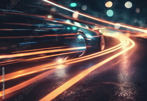 Car light trails in road at night illustration photo