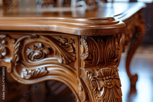 an elegant table with decorative ornaments, in the style of smooth and curved lines, old timey