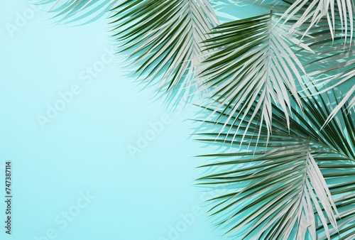 tropical palm leaves on the beach with turquoise background
