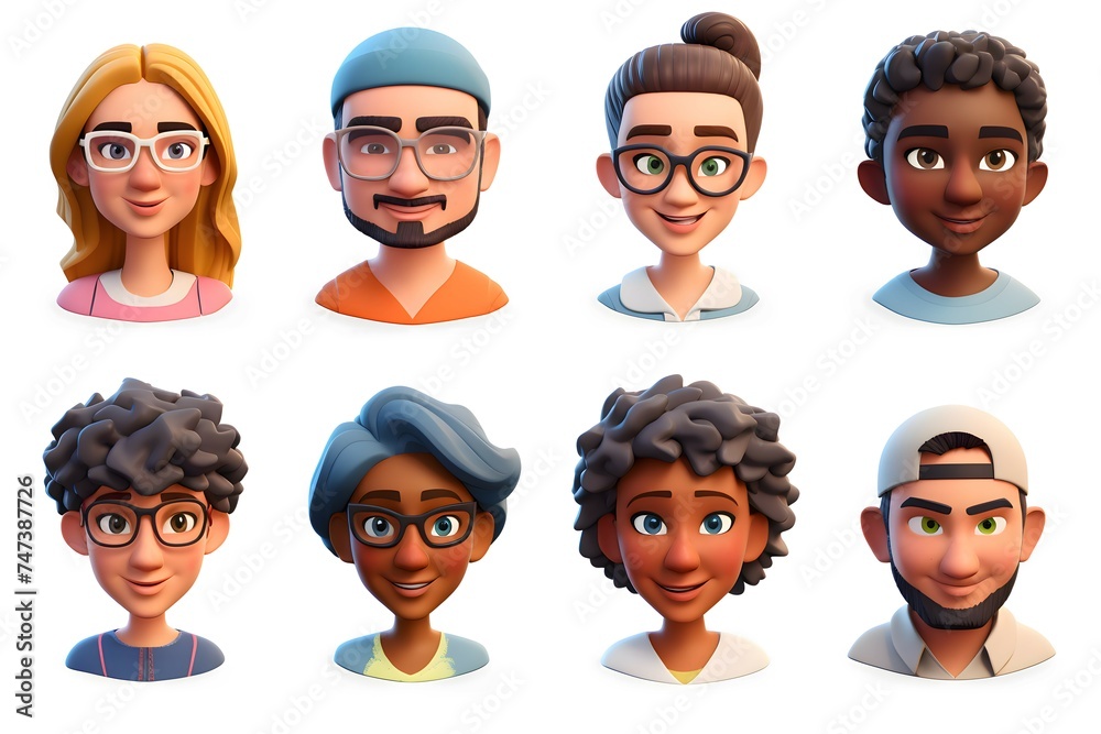 3d avatar renders characters with different people isolated on white background - obrazy, fototapety, plakaty 