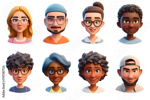 3d avatar renders characters with different people isolated on white background