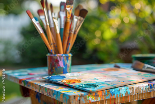 brushes on a wooden table