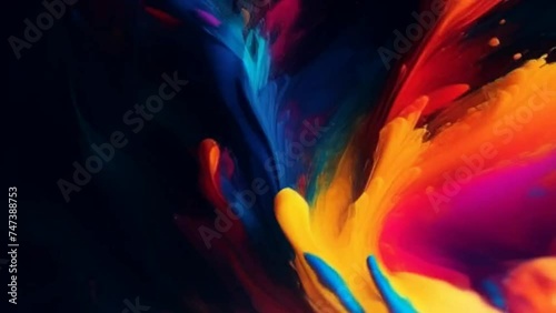multicolor paint spilled onto the canvas, creating an interesting abstract drawing, a pattern of lines, halftones, causing different associations in your design. fluid art