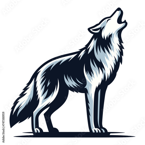 Wild howling wolf dog full body design vector illustration, animal wildlife template isolated on white background