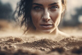 Womans face appearing in dry ground Illustration