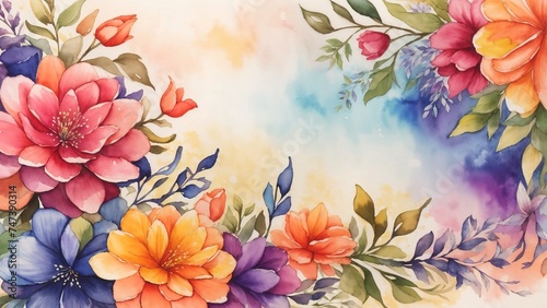 Watercolor flower border surrounds a canvas