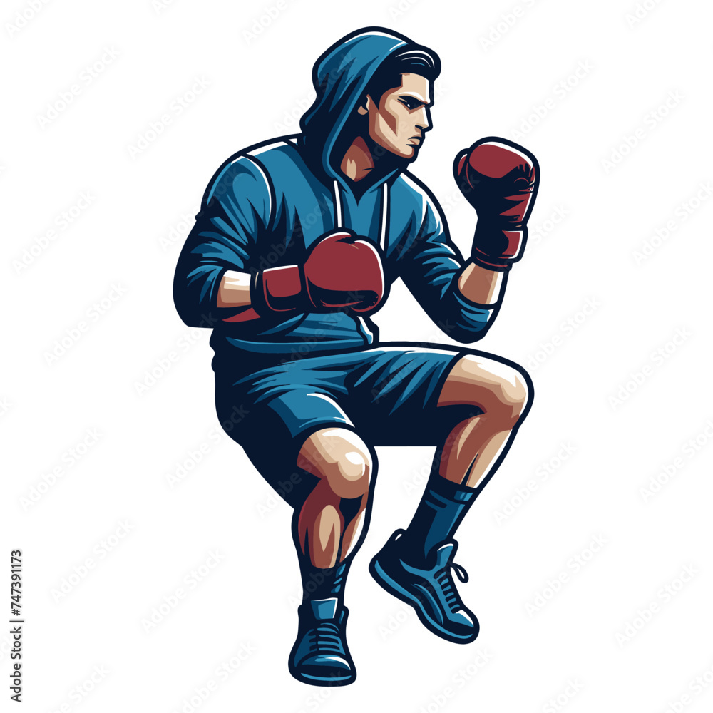 Man boxing boxer athlete full body vector design illustration, sport fighter, box combat, Boxer fighting in gloves, punching with fist design template isolated on white background
