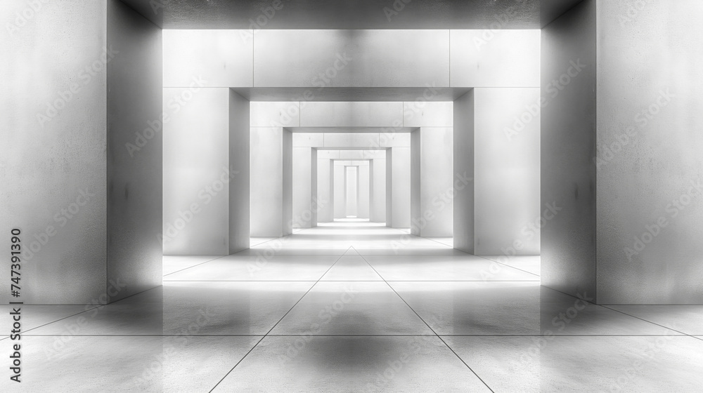 symmetrical black and white long hallway