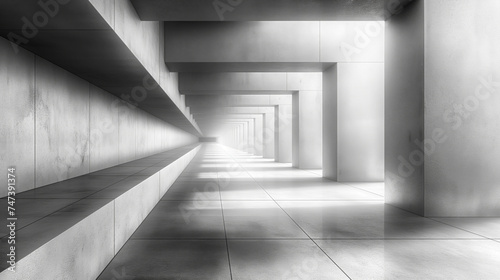 symmetrical black and white long hallway