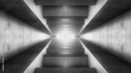 black and white symmetrical deep tunnel photo
