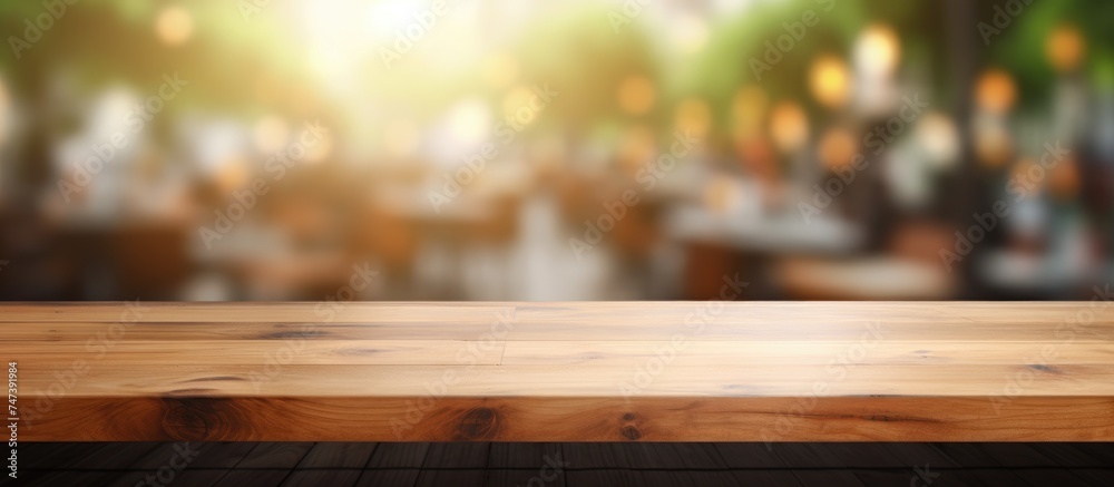 A fashionable modern loft interior featuring a wooden table as the main focal point, with a blurred background creating a sense of depth and perspective. A fashionable modern loft interior featuring a wooden table as the main focal point, with a blurred background creating a sense of depth and perspective.
