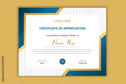  simple blue and gold award diploma certificate design template