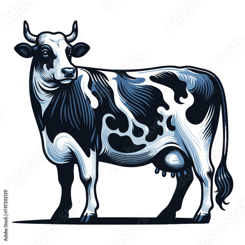Cow full body vector illustration, farm pet, animal livestock, for butchery meat shop and dairy milk product, agriculture concept, design template isolated on white background