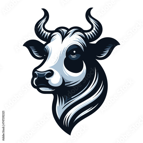 Cow head face logo vector illustration, farm pet, animal livestock, for butchery meat shop and dairy milk product, agriculture concept, design template isolated on white background