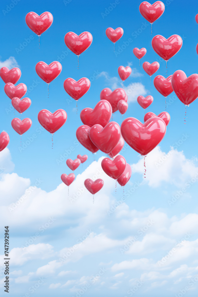 Colorful Heart Balloons Floating in a Romantic Summer Sky Colorful Heart Balloons Floating in a Romantic Summer Sky
