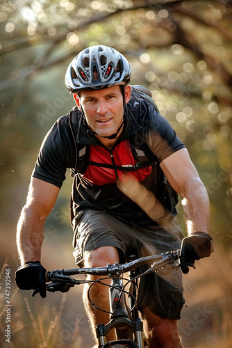 Extreme mountain bike sport athlete man riding outdoors lifestyle trail © Fabio