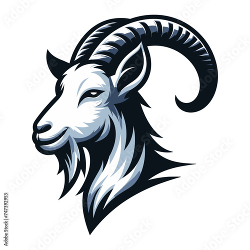 Goat head face logo vector illustration, farm pet, animal livestock, for butchery meat shop and dairy milk product, agriculture concept, design template isolated on white background