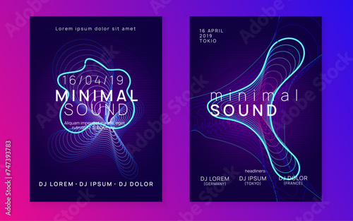 Dj flyer. Dynamic fluid shape and line. Commercial show brochure set. Neon dj flyer. Electro dance music. Electronic sound event. Club fest poster. Techno trance party.