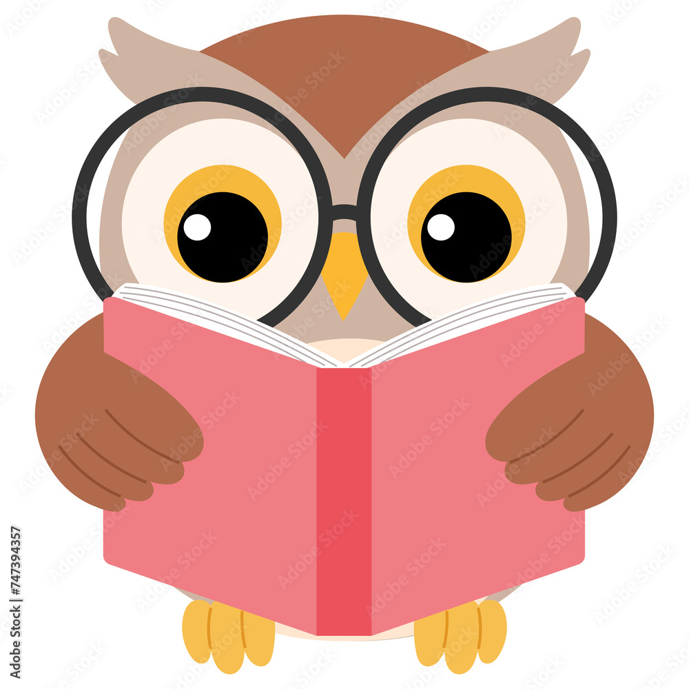 happy cute owl reading book illustration 