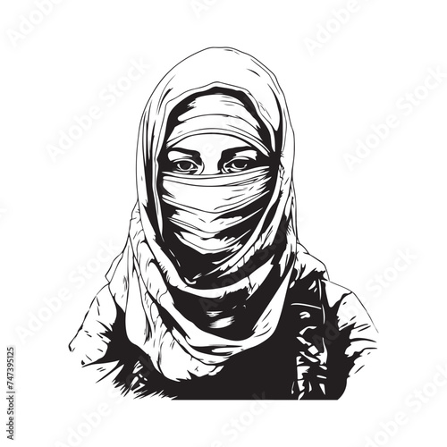 a middle eastern girl wear veils or hijab that cover the face. Stock Vector on white background
