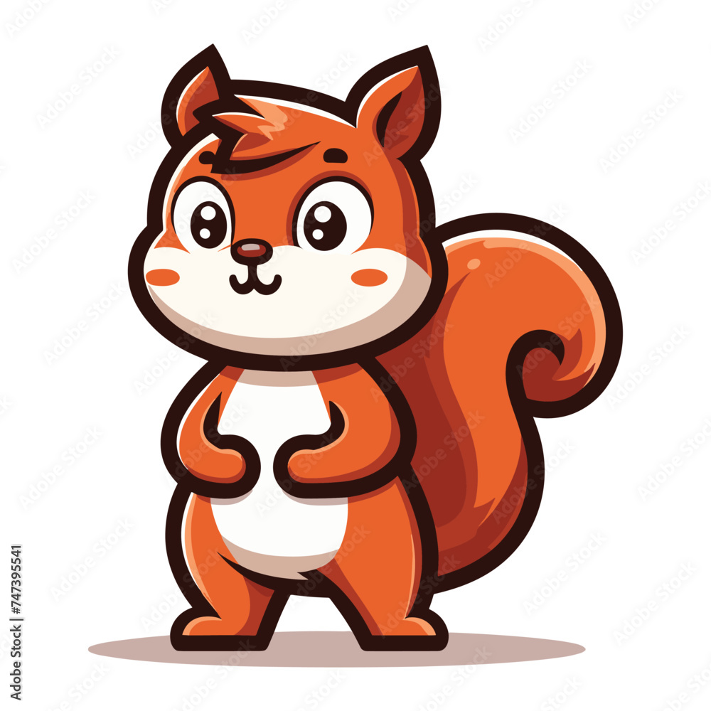 Cute squirrel cartoon mascot character vector illustration, smiling adorable squirrel chipmunk design template isolated on white background Cute squirrel cartoon mascot character vector illustration, smiling adorable squirrel chipmunk design template isolated on white background