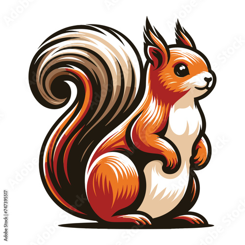 Cute squirrel full body character vector illustration, fluffy adorable squirrel chipmunk design template isolated on white background