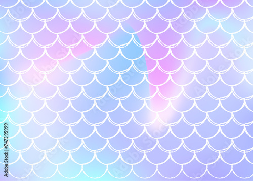 Gradient mermaid background with holographic scales. Bright color transitions. Fish tail banner and invitation. Underwater and sea pattern for girlie party. Stylish backdrop with gradient mermaid.