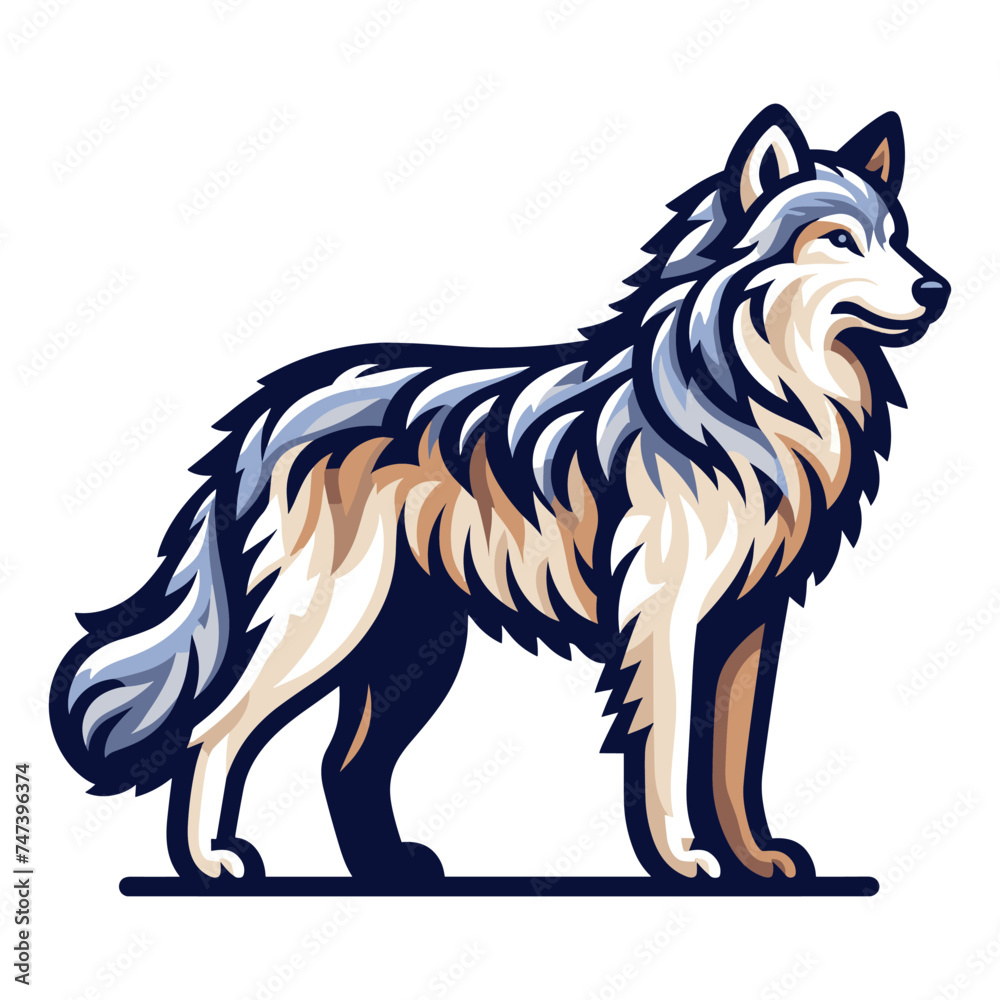 Wild wolf dog full body design vector illustration, animal wildlife template isolated on white background Wild wolf dog full body design vector illustration, animal wildlife template isolated on white background