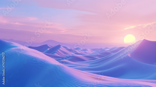 Pastel Pink Sunrise over a Surreal Digital Landscape, Dreamy Aesthetic of Virtual Reality