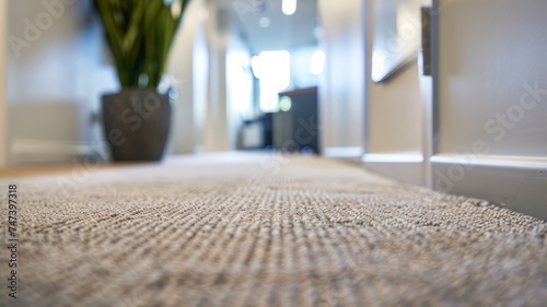 detail of the raised beige carpeted flooring in an office space