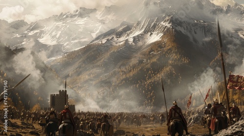 The battle cries of Swiss pikemen echo through the mountains as they defend their homeland against invading forces. photo