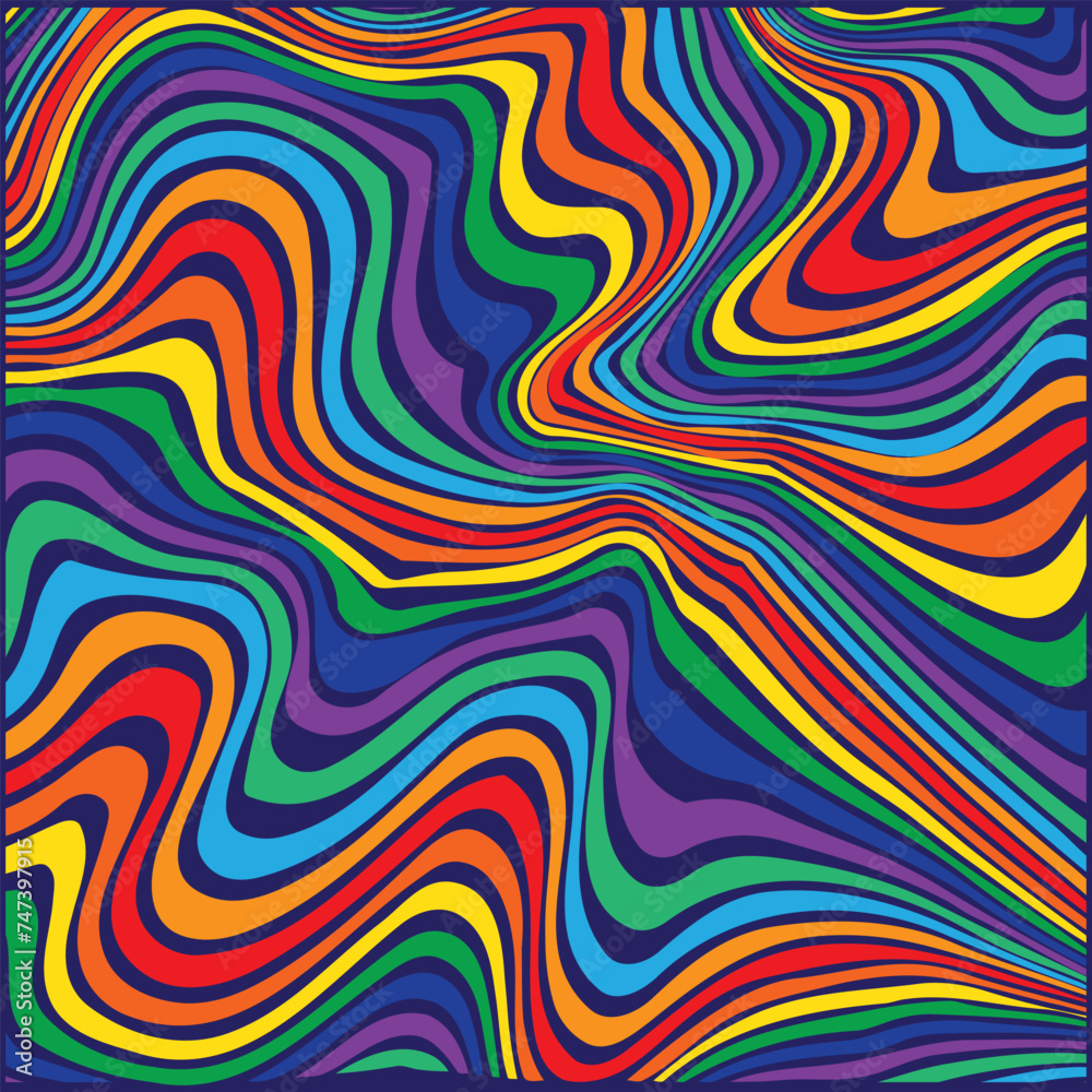 Obraz premium Psychedelic wavy lines.geometric multicolored texture, wallpaper graphic design.Wavy Swirl Seamless Pattern Groovy Background, Wallpaper, Print, fabric.