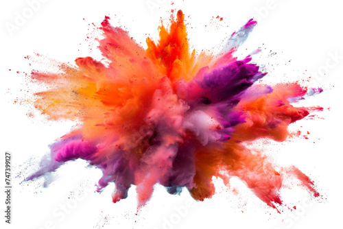 Explosion splash of colorful powder with freeze isolated on background, abstract splatter of colored dust powder. photo