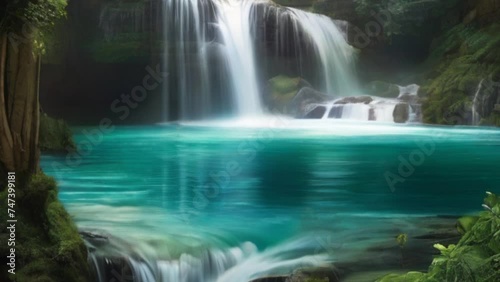 View a like with beauty waterfall, seemles looping 4k animation background  photo