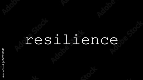 The Word 'RESILIENCE' Writing Animation on Black Background. Concept of Strength and Resilience. 4K Resolution. Abstract Lettering Motion.