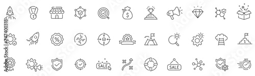 Business line icon collection. Money, payment, network, target, medal, sale etc. Editable stroke