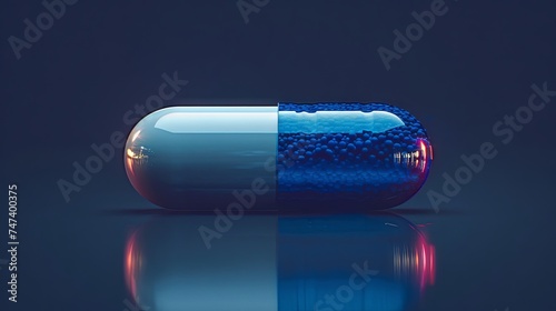 colorful white and blue blue pill capsule, in the style of dynamic still lifes, modern, azure. Generative AI