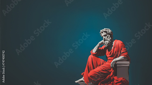 Stoic Greek Philosopher Thinking Man, Minimalist Digital Render