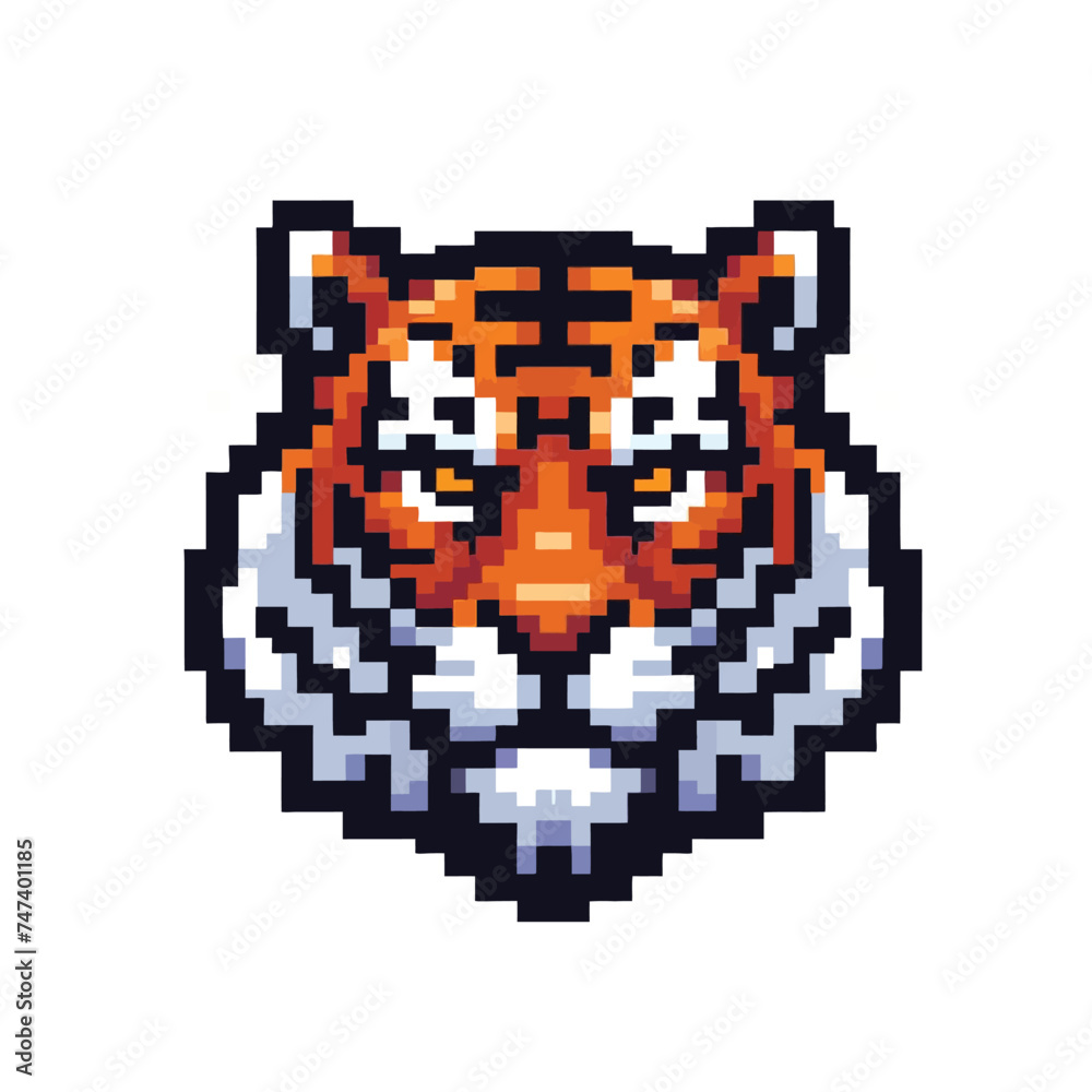 Fototapeta premium Tiger head pixel on white background. Editable vector illustration